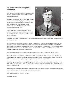 A preview of a PDF biography for Hickling, Peter Frank
